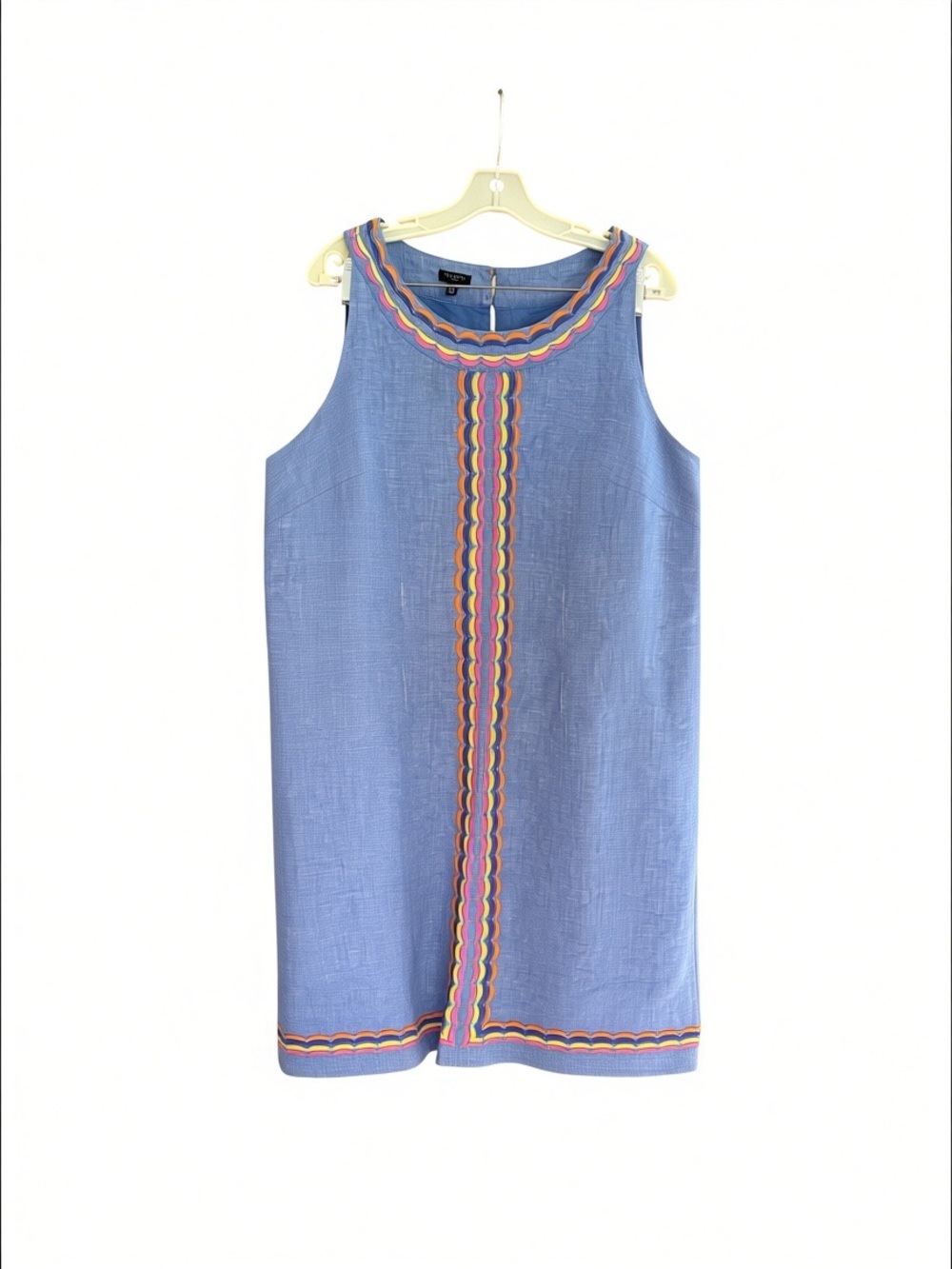 Talbots Blue Mini Shift Dress with Multicolor Scallop Trim